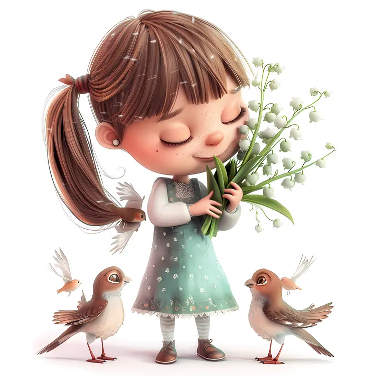 Girl with Lily of the Valley and Birds