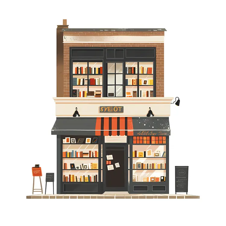 Charming Bookstore with Orange Awning