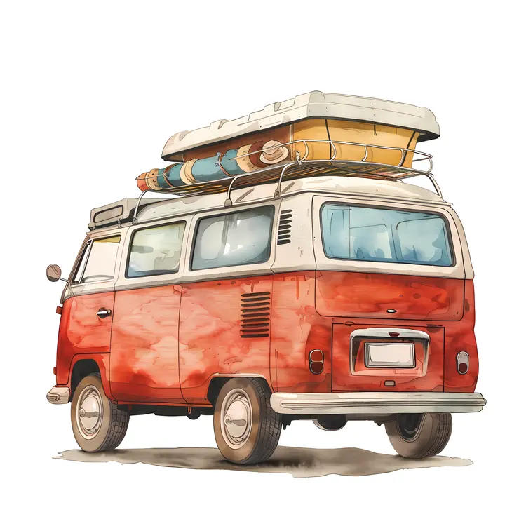 Retro Van with Luggage Illustration
