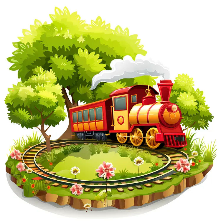 Red Toy Train in a Miniature Garden