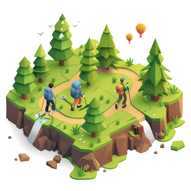 Hiking in Forest with Friends
