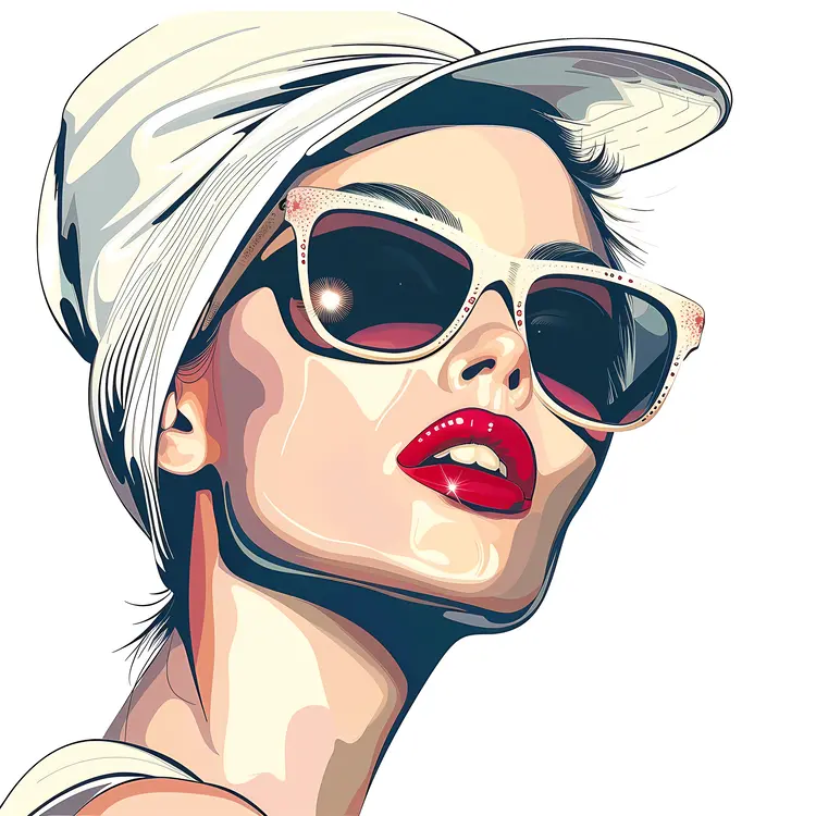 Stylish Woman with Sunglasses and Hat
