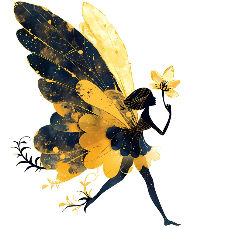 Yellow and Black Fairy with Flower