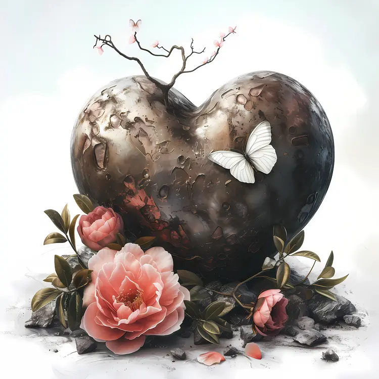 Heart with Flowers and Butterfly
