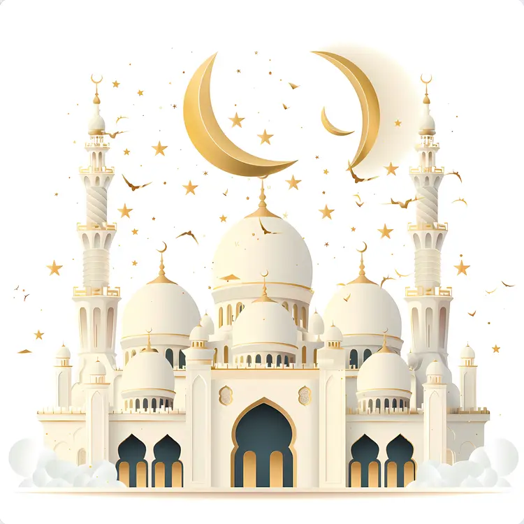 White Mosque with Crescent Moons and Stars