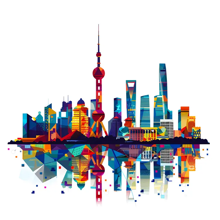 Vibrant Cityscape with Reflection