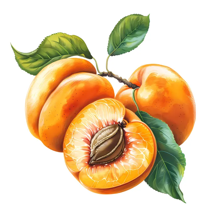 Ripe Apricots with Leaves