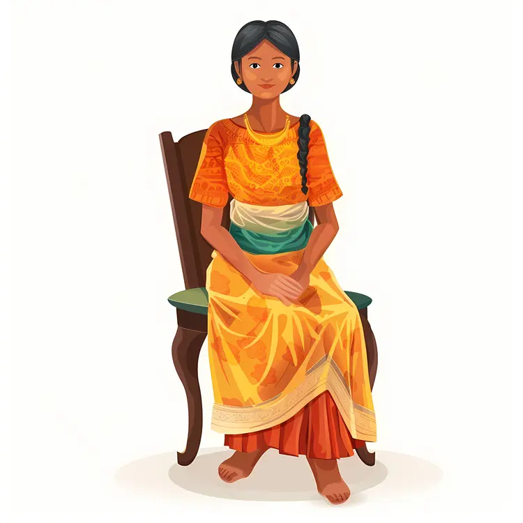 Woman in Orange Traditional Dress Sitting on a Chair