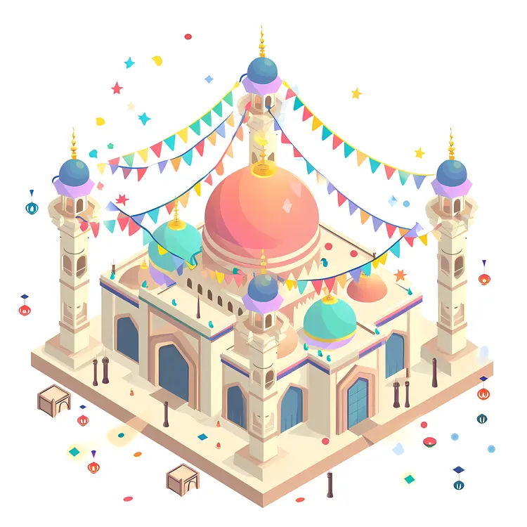 Colorful Mosque with Festive Decorations