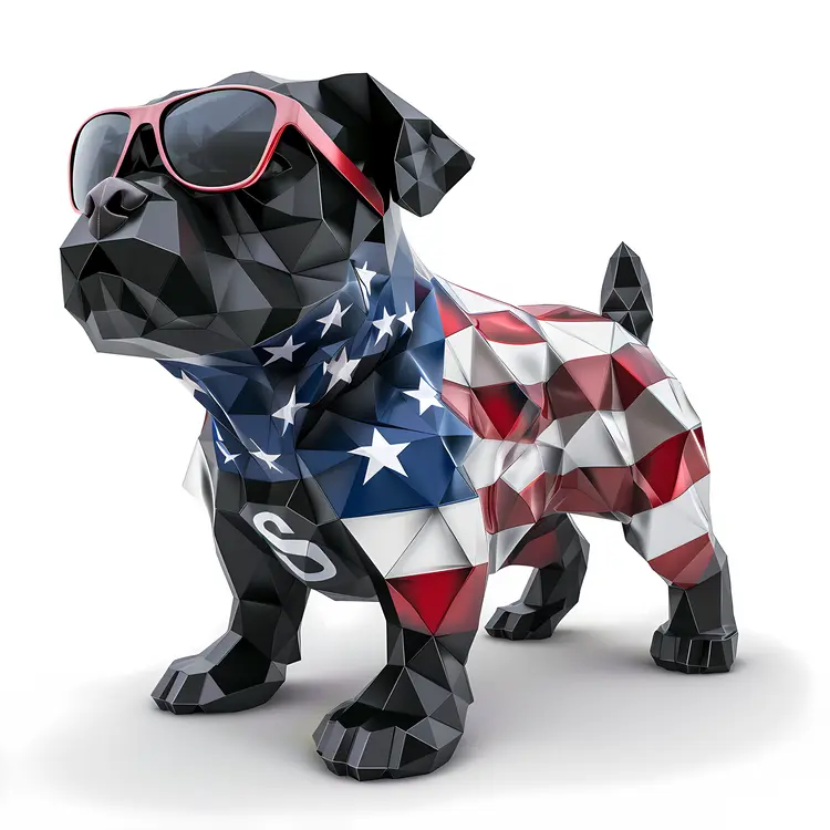Geometric Dog in American Flag Attire