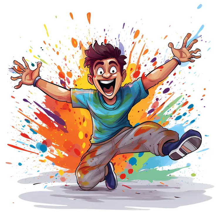 Excited Boy with Colorful Splashes