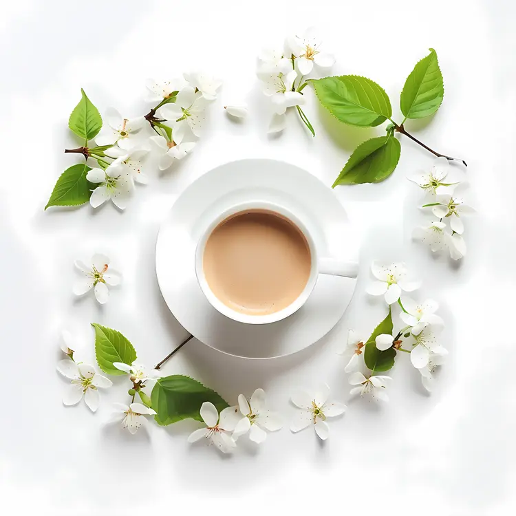 Coffee cup with white flowers illustration
