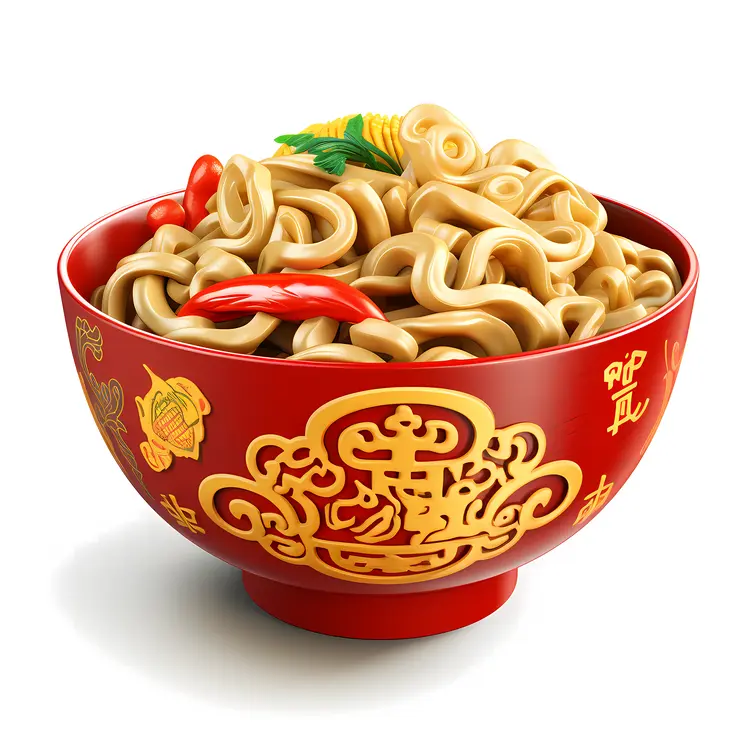 Decorative Red Bowl of Noodles