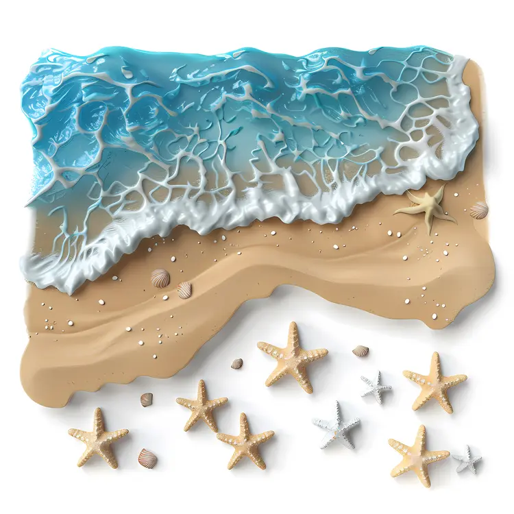 Artistic Beach with Waves and Starfish
