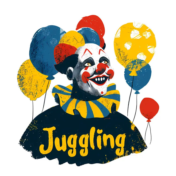 Colorful Clown with Balloons Juggling