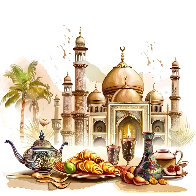 Mosque with Food and Tea Set