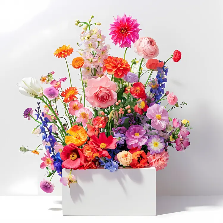 Colorful Flower Arrangement in a Box