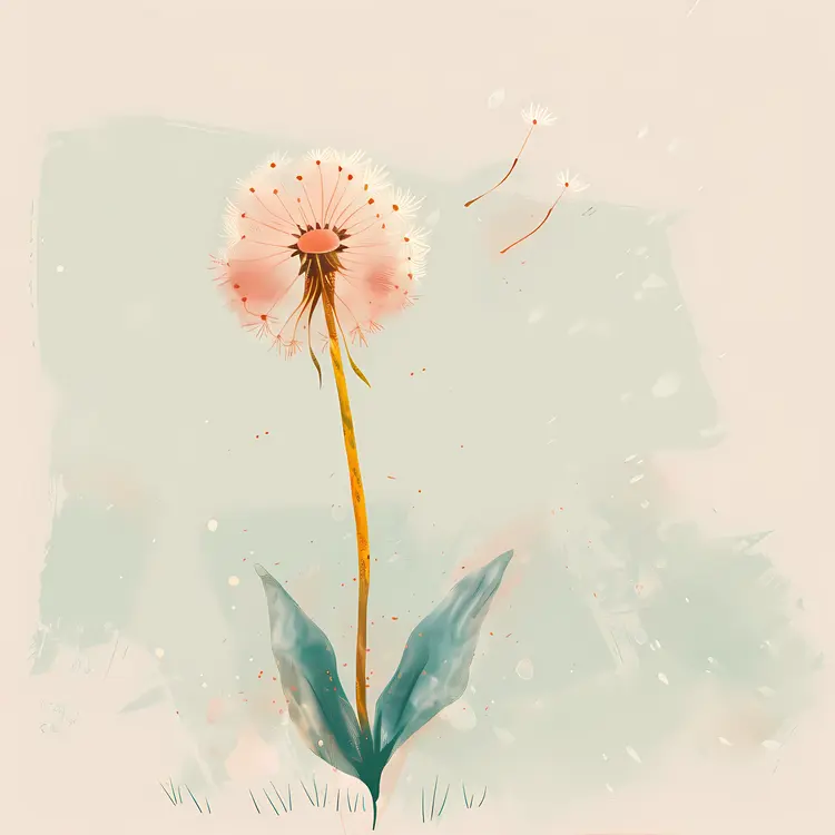 Watercolor Dandelion with Blowing Seeds
