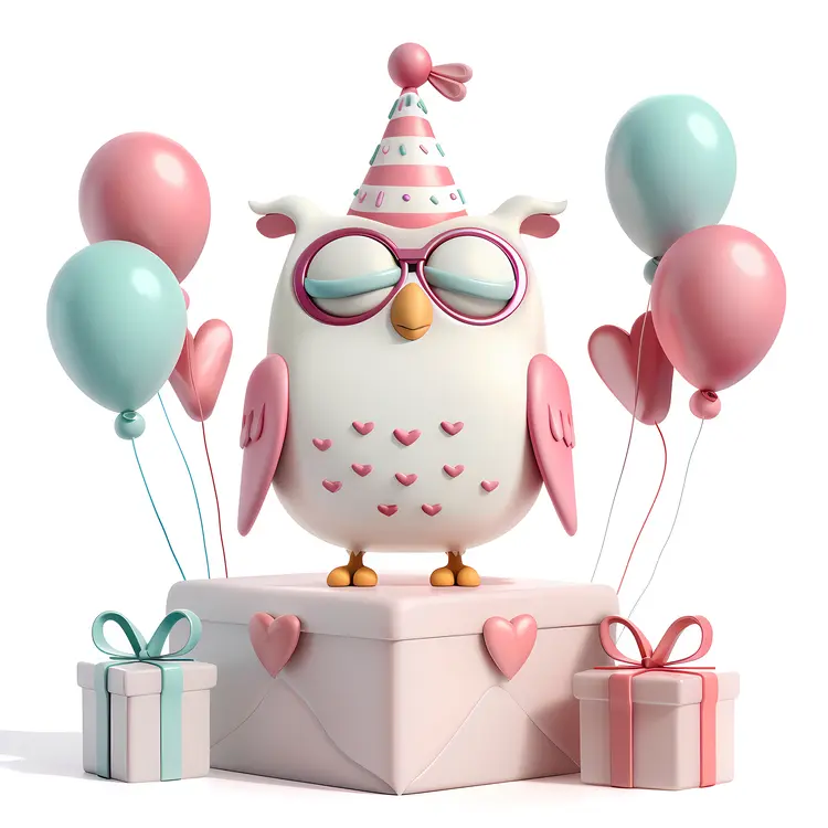 Cute Party Owl with Balloons