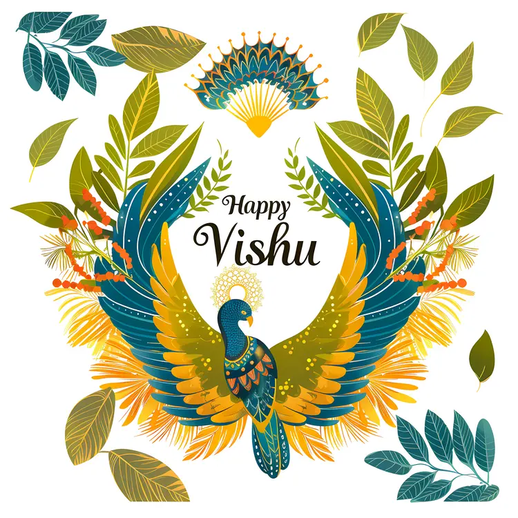 Colorful Peacock with Leaves for Vishu
