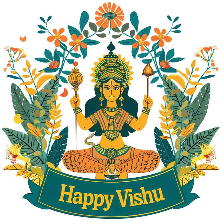 Happy Vishu Greeting with Goddess Illustration