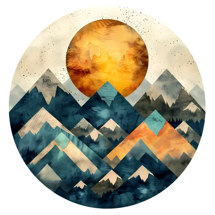 Colorful Geometric Mountains with Sun