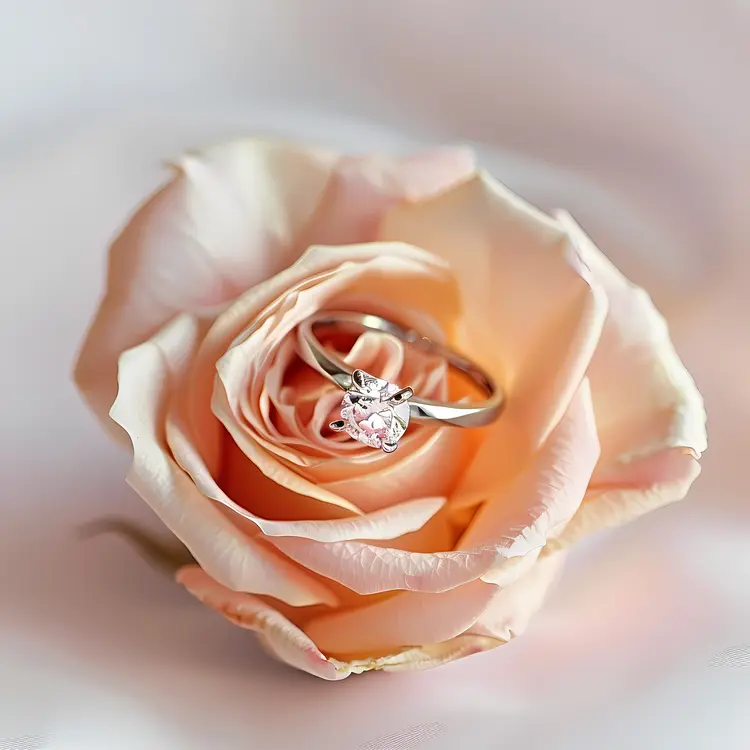 Engagement Ring on a Peach Rose
