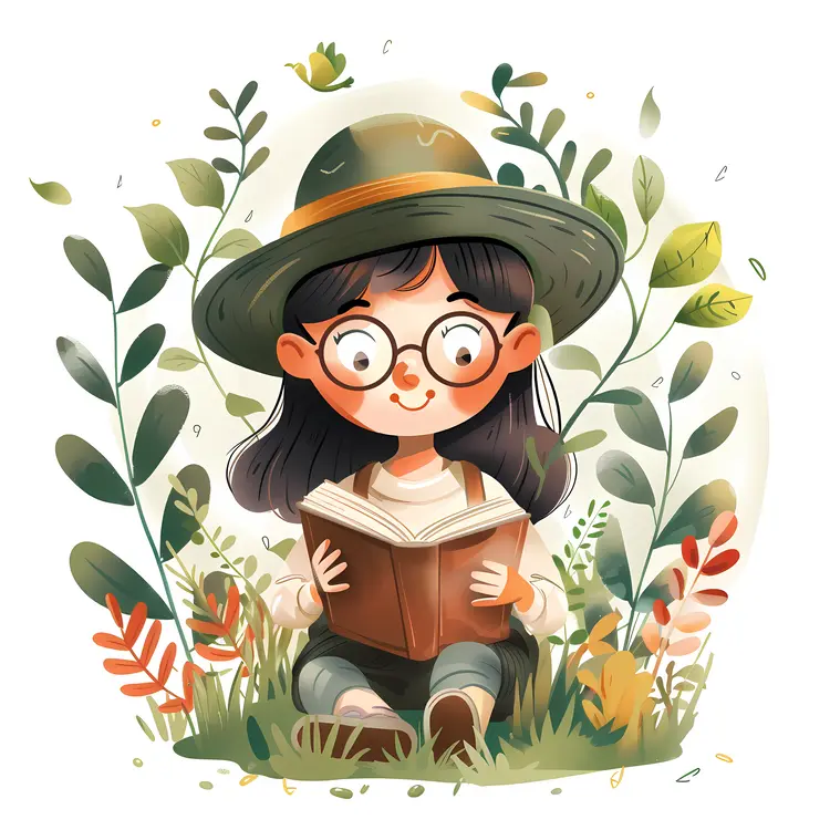 Girl Reading a Book in Nature