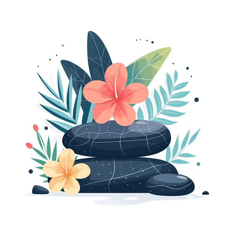 Stacked Stones with Pink and Yellow Flowers