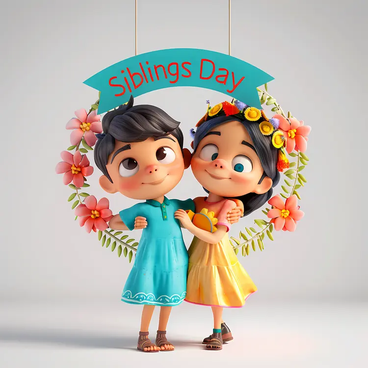 Siblings Day Celebration with Flower Wreath