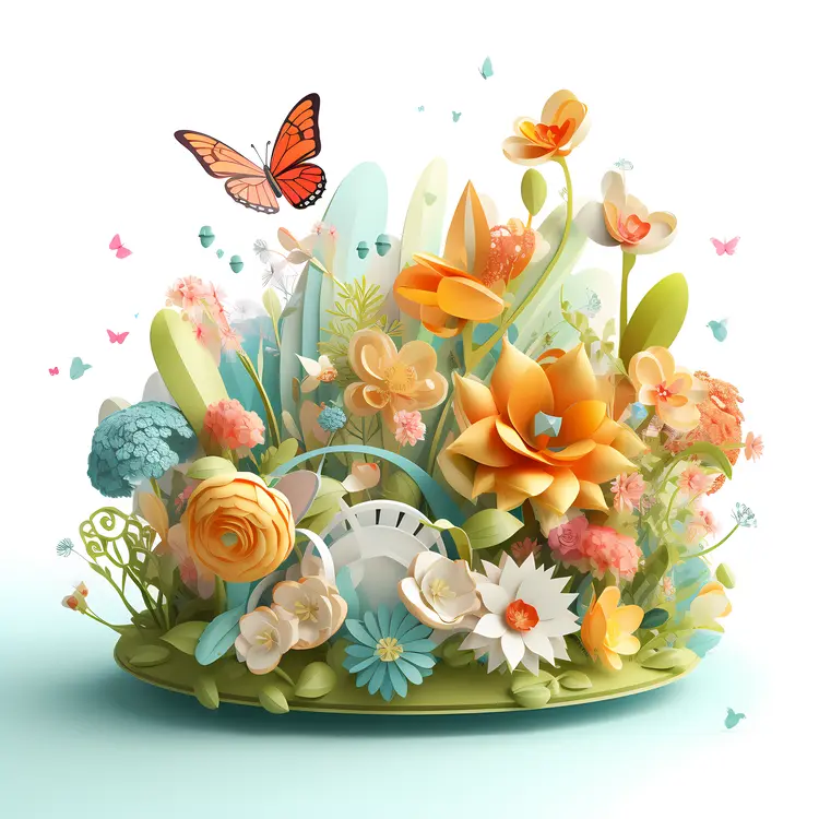 Orange Flowers and Butterflies