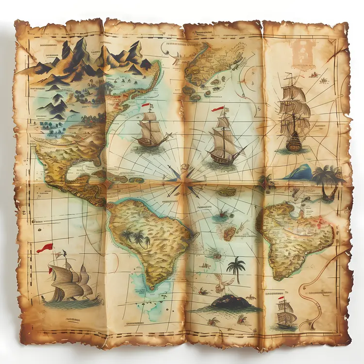 Antique Map with Ships and Islands