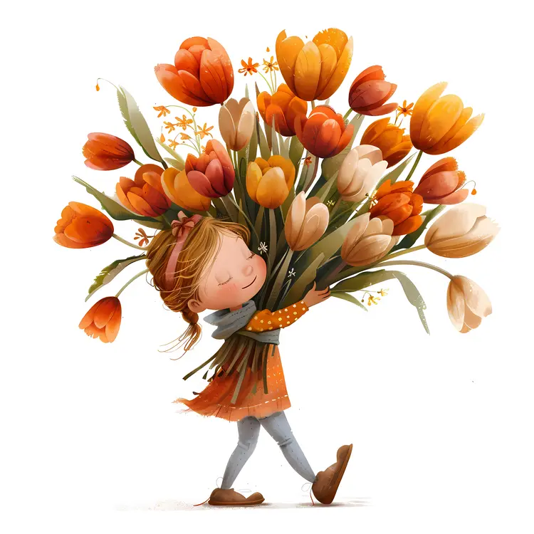 Cute Girl with Colorful Flowers Illustration