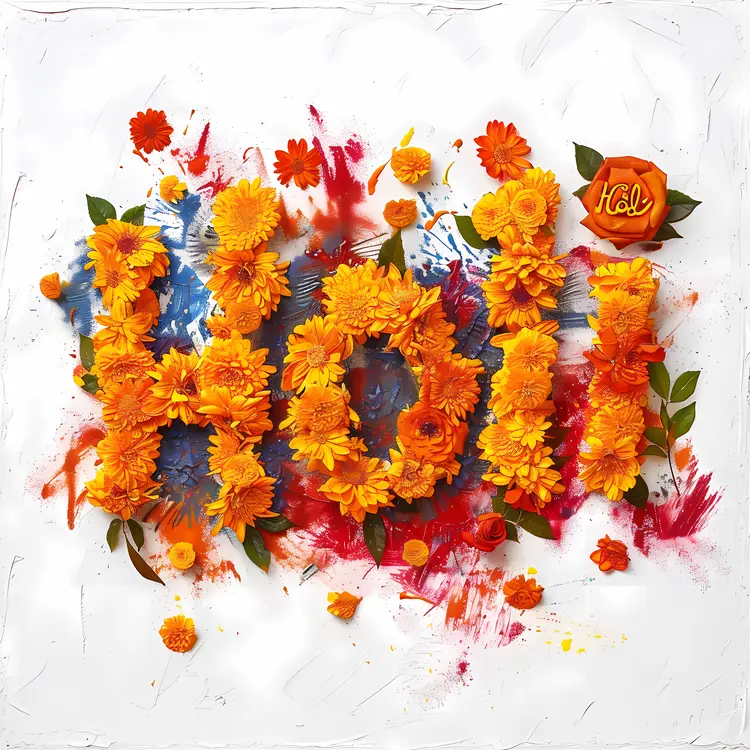 Holi Festival with Orange Flowers and Colors
