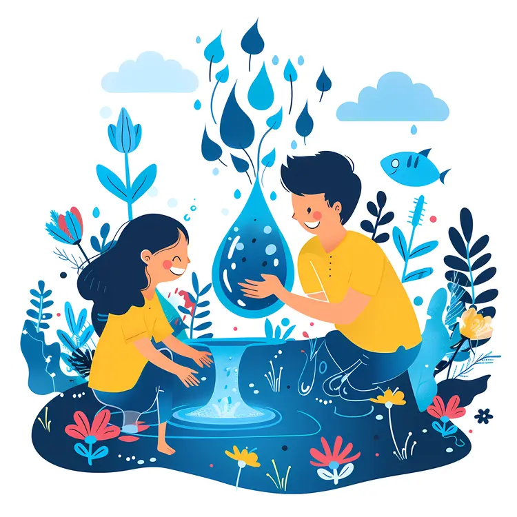 Children Playing with Water Illustration