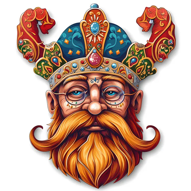 Colorful King Mask with Crown and Beard