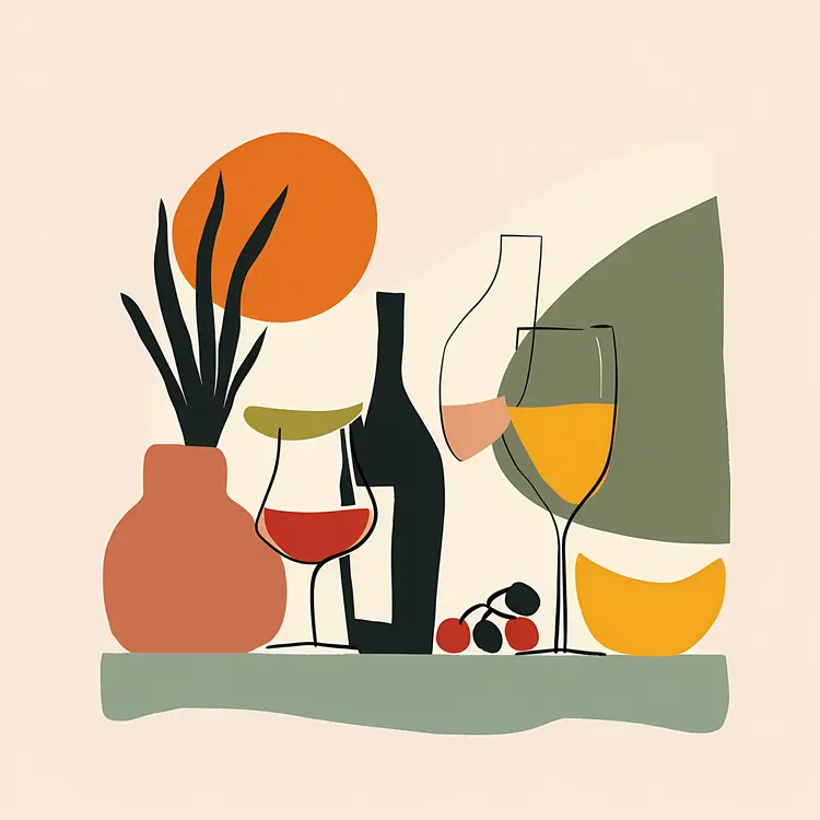 Abstract Still Life with Wine Glass and Fruit