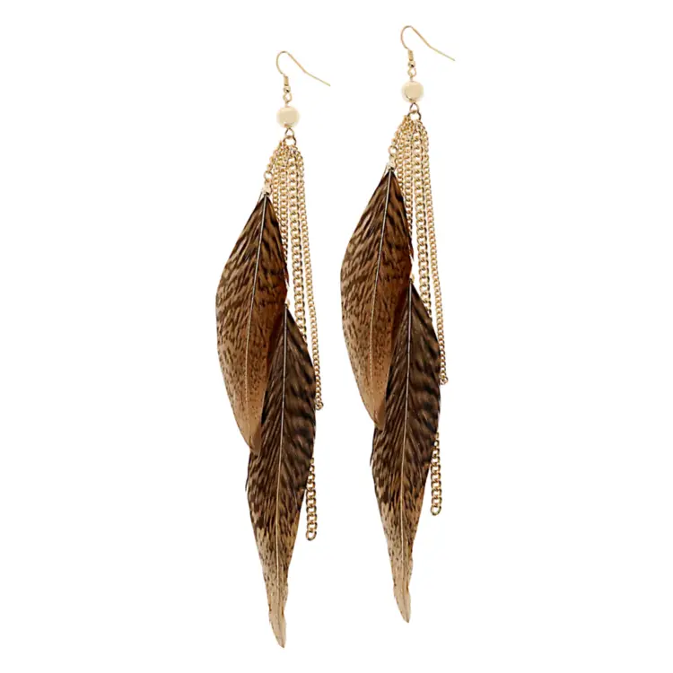 Brown Feather Earrings for Boho Fashion