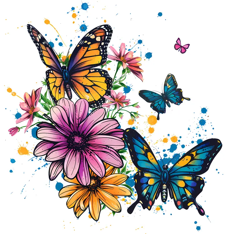 Butterflies with Vibrant Flowers