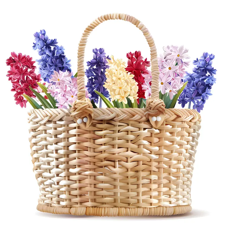 Basket with Colorful Hyacinths
