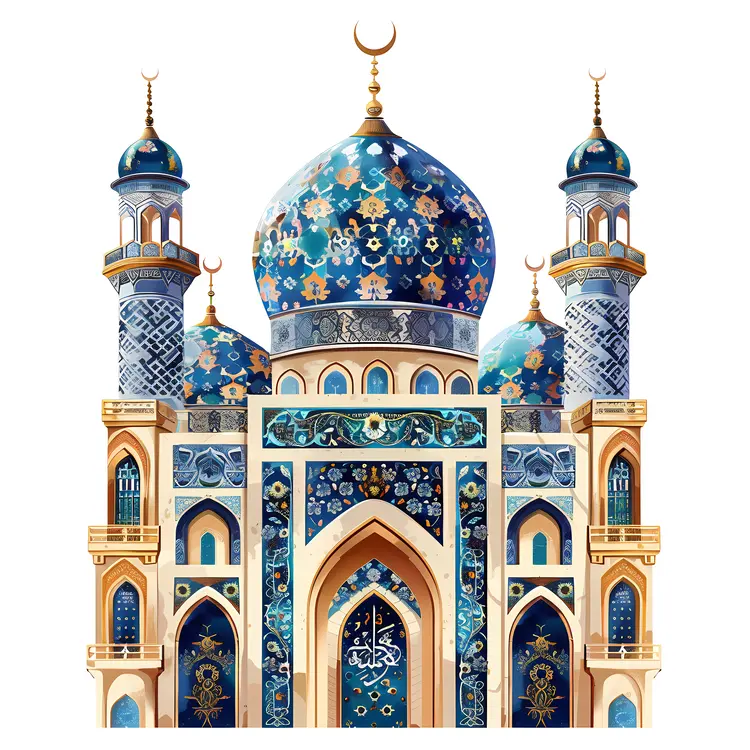 Blue Mosque with Golden Accents and Minarets