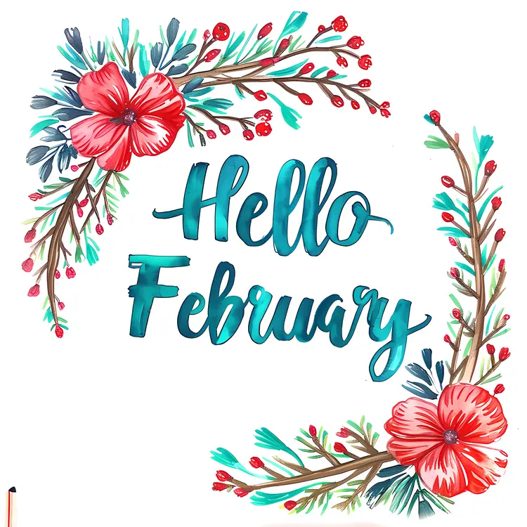 Hello February with Red Flowers Wreath