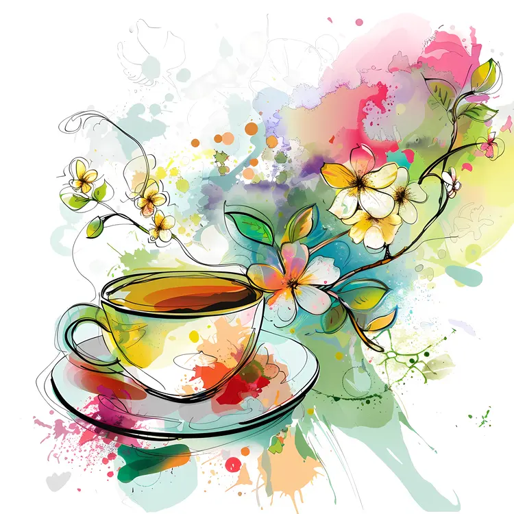Artistic Coffee Cup with Colorful Splash