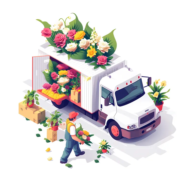Flower Delivery Truck with Roses