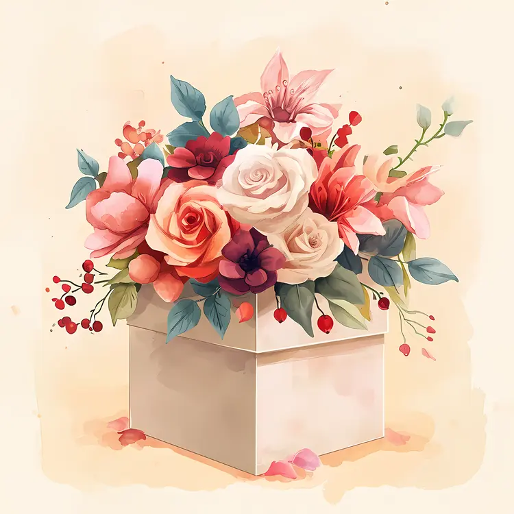 Gift Box with Beautiful Flower Arrangement