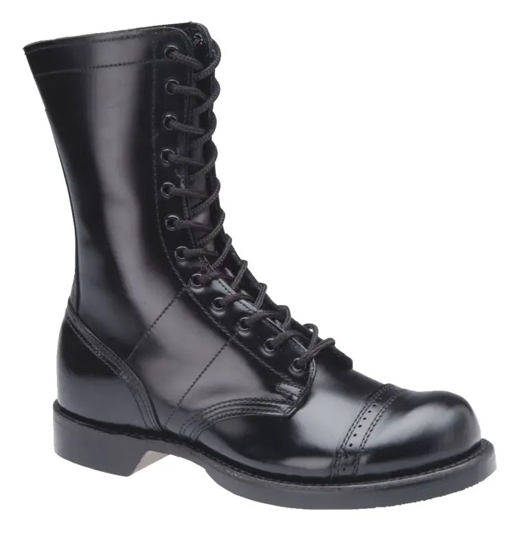 Shiny Black Lace-up Boots for Tactical Use