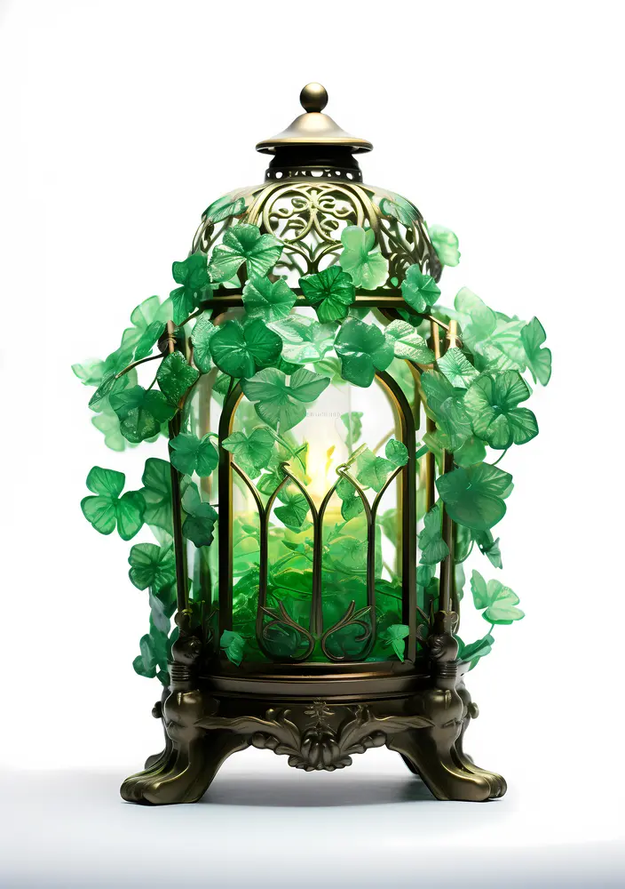 Decorative Lantern with Green Leaves and Light