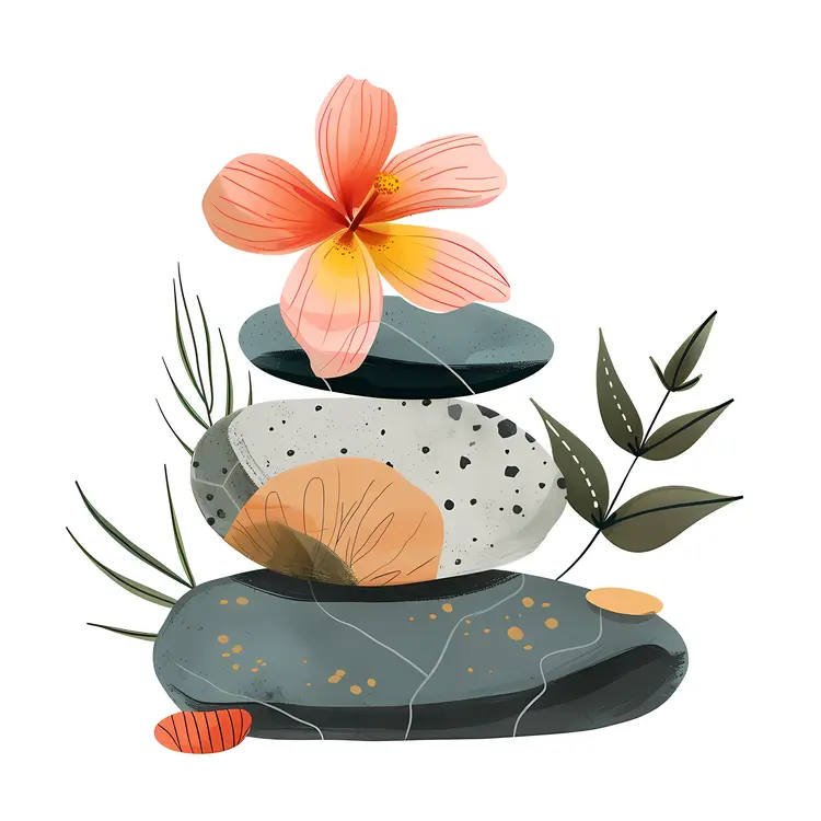 Zen Stacked Stones with Natural Flowers