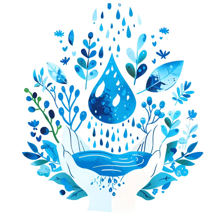 Hands Holding Water Drop with Nature Elements