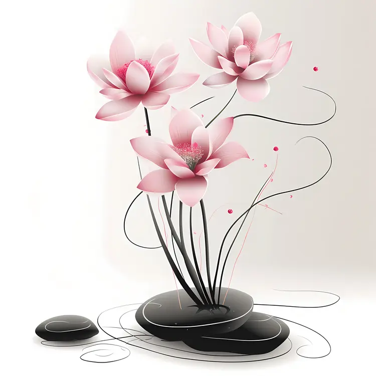 Pink Lotus Flowers on Black Stones